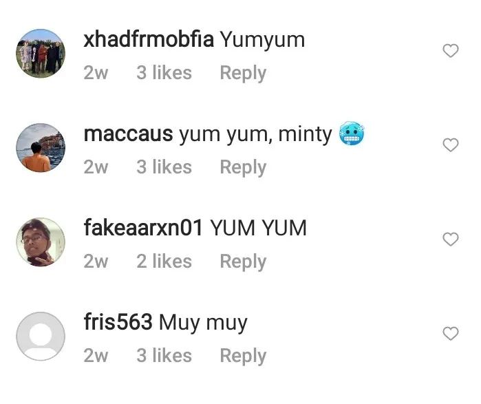 Screenshot of comments from Instagram