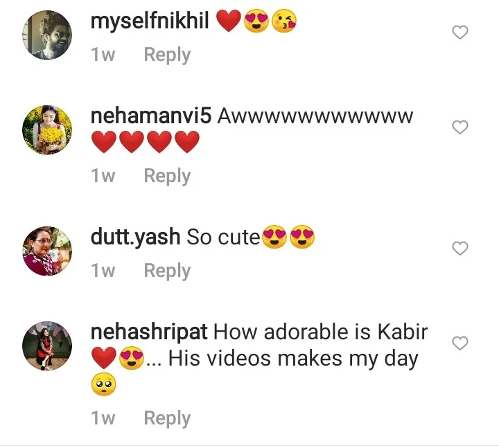 Adorable viral video:screen shot of comments from Instagram page. 