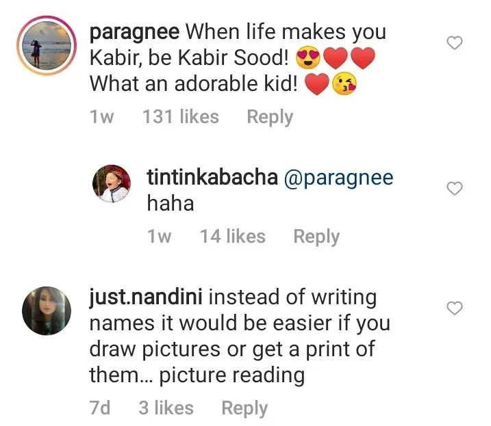 Adorable viral video: screen shot of comments from Instagram page. 