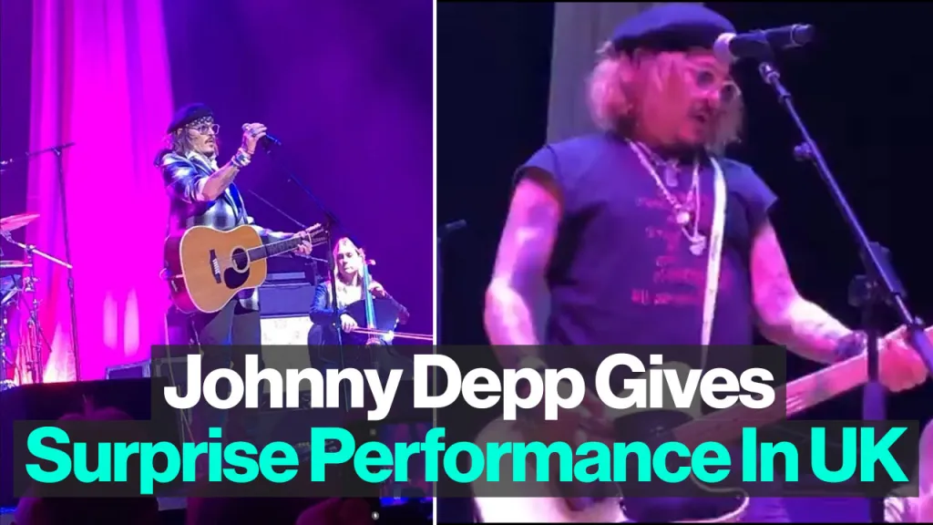 Suprise performance by Johnny Deep at UK concert as Amber Heard case goes to court.
