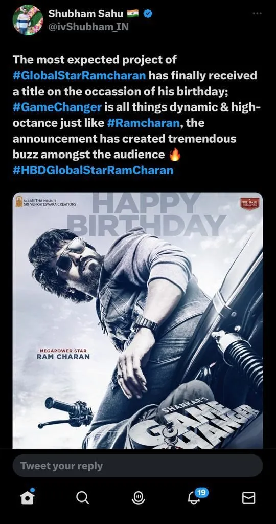 Netizens shower praises for Global Star Ram Charan's "Game Changer" Poster!